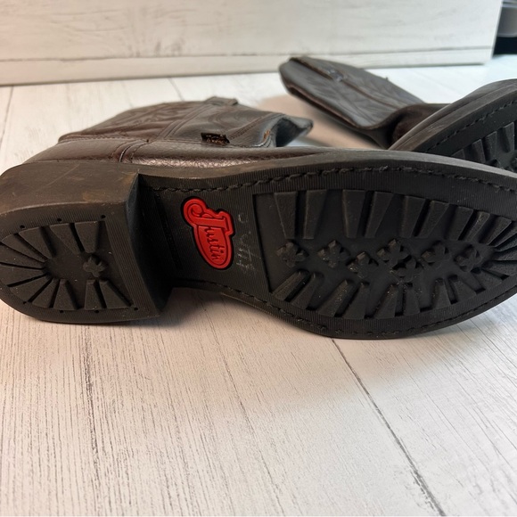 Justin Western Cowboy Boots Men's Size 10D–Dark Brown Grain Leather, Pointed Toe - Picture 6 of 16